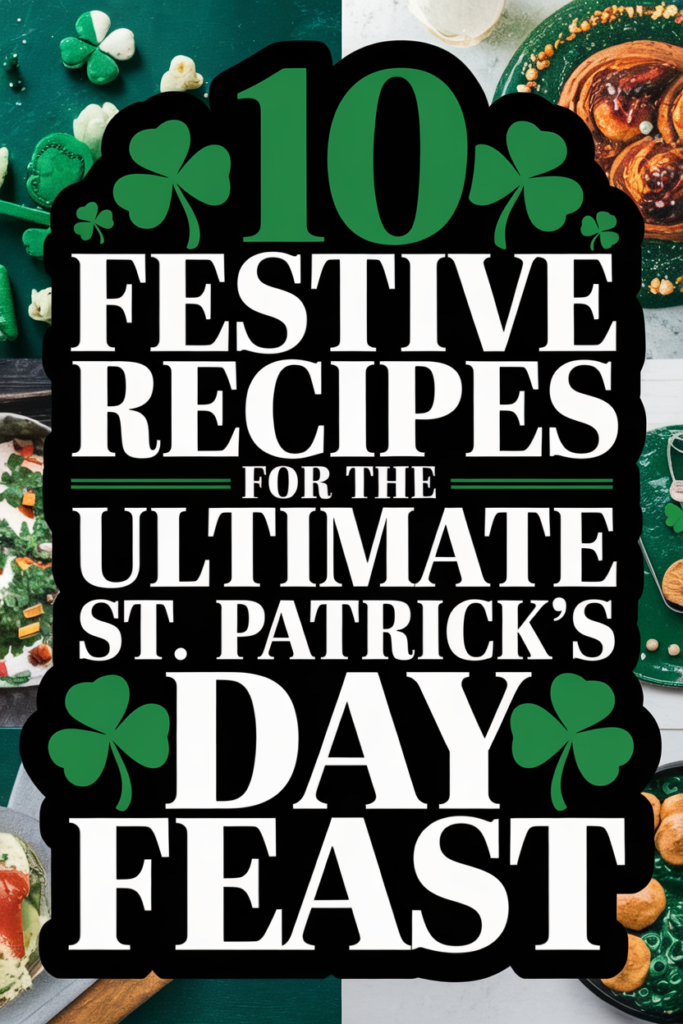 10 Festive Recipes for the Ultimate St. Patrick's Day Feast with shamrocks and themed dishes.