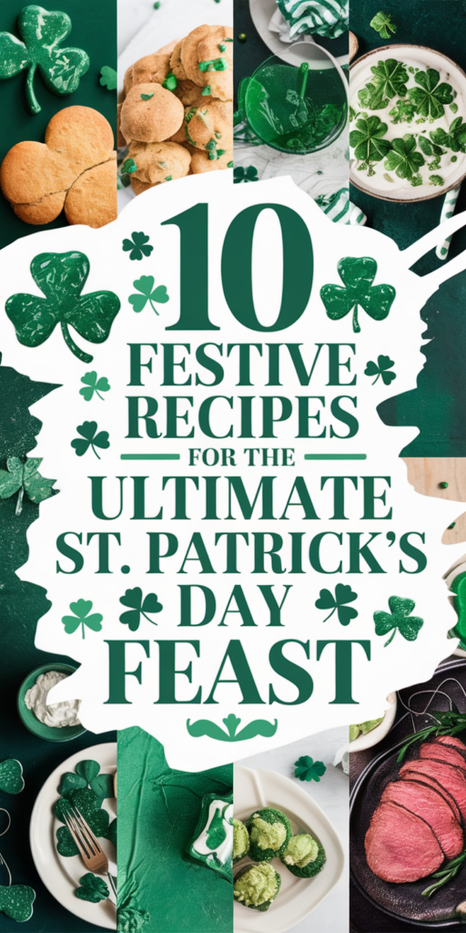 10 festive St. Patrick's Day recipes with green-themed treats and dishes for an ultimate celebration feast.