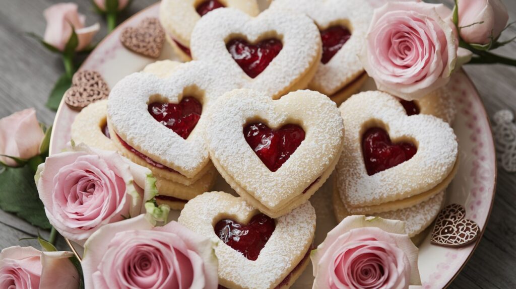 🍪❤️ Buttery almond cookies with a sweet raspberry filling—pure Valentine’s magic! The heart-shaped cutout makes them extra special. Dust with powdered sugar for the perfect finishing touch! Save this recipe for an elegant holiday dessert!

