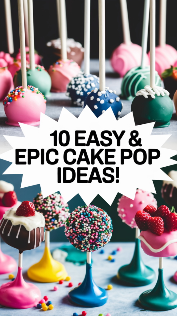 Colorful cake pops with sprinkles and decorations showcasing 10 Easy & Epic Cake Pop Ideas! on a starburst design.