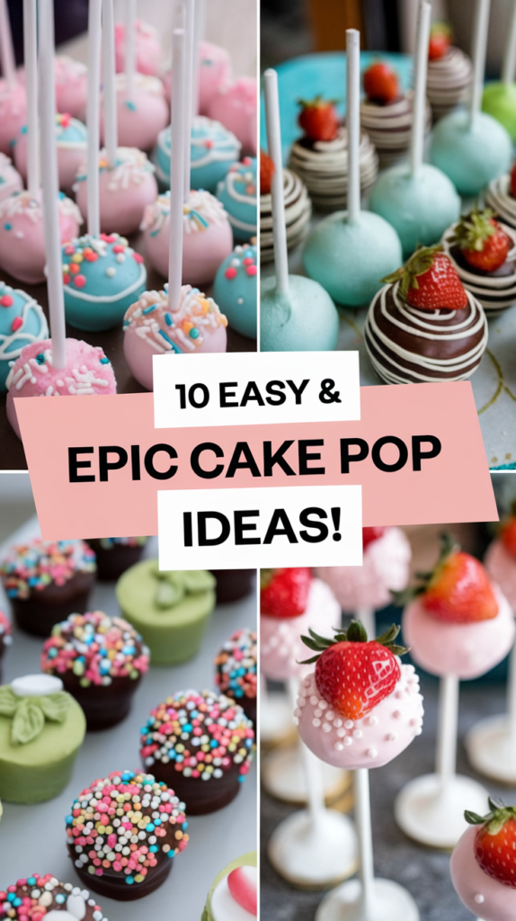 Colorful and creative cake pops with strawberries and sprinkles, showcasing 10 easy and epic cake pop ideas.