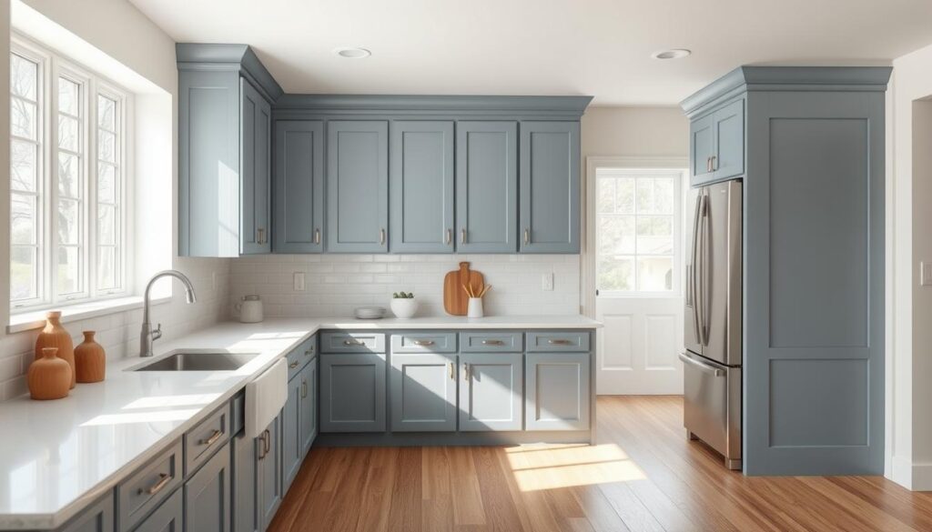 muted blue cabinets