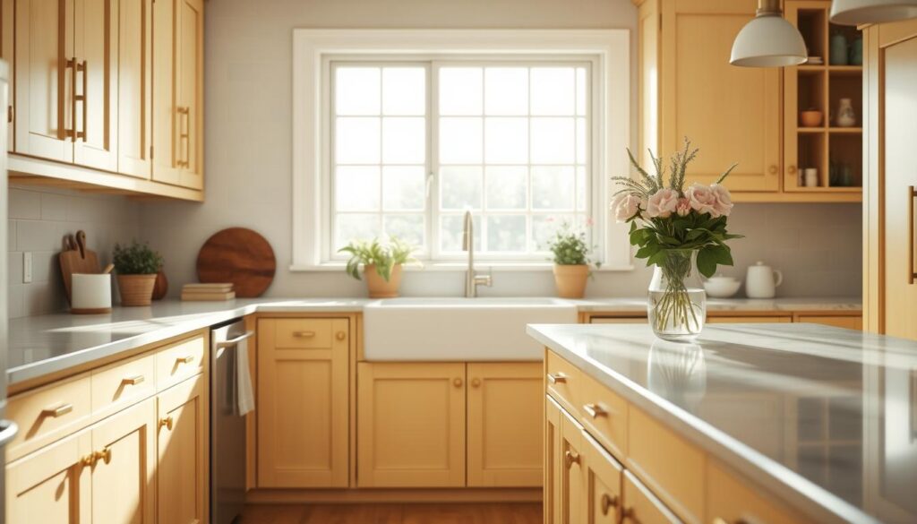 soft yellow cabinets