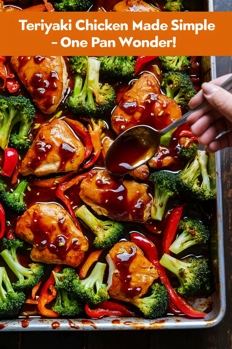 Delicious one-pan teriyaki chicken with broccoli and red peppers, perfect for a simple, tasty meal.