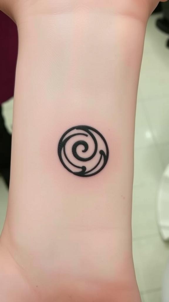 A Celtic spiral tattoo on a wrist.