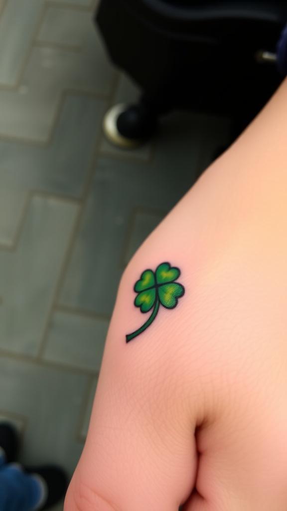 A small four leaf clover tattoo on a hand