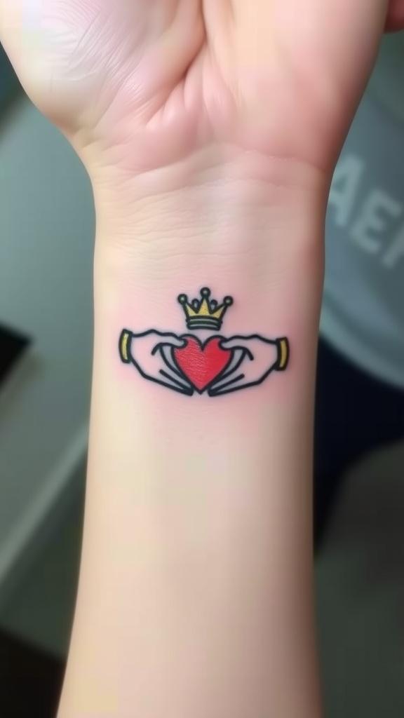 Claddagh ring tattoo on wrist